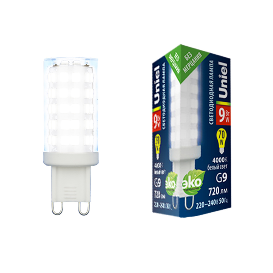 LED-JCD-9W/4000K/G9/CL GLZ09TR Лампа светодиодная, прозрачная. Белый свет (4000К). Картон. ТМ Uniel. LED-JCD-9W/4000K/G9/CL GLZ09TR Лампа светодиодная, прозрачная. Белый свет (4000К). Картон. ТМ Uniel.